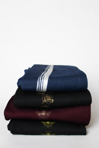 hose. | Metallic Bee Screen Printed Burgundy Tights | 80 Denier